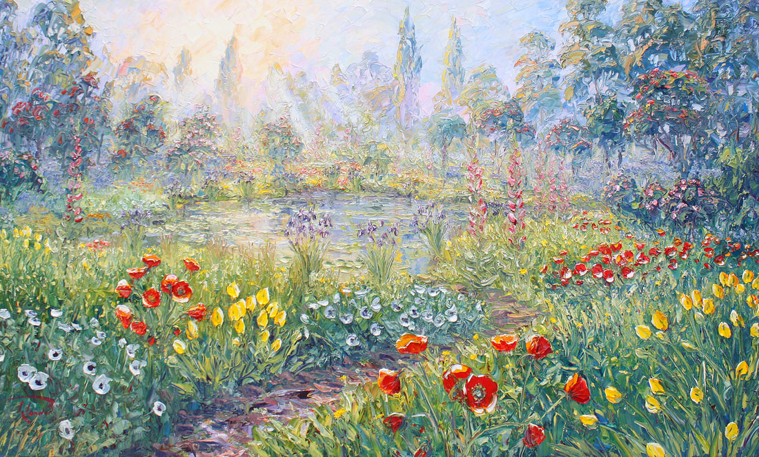Richard Ponder- "A Field of Flowers and a Pond", Impasto Oil on Canvas, 1520 x 910mm, 2022