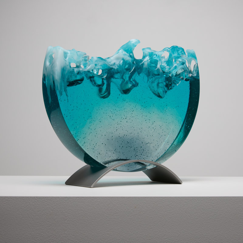 Di Tocker "Submerge - Glacial Mix II", Cast Glass and Stainless Steel Cradle, H 245 x W290 x D90mm, 2022