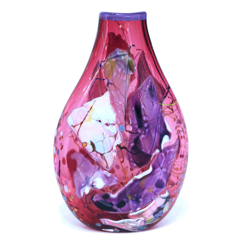 Keith Grinter, "Cerise Shard Vase", Hand Blown Glass, 350mm Tall, 2023