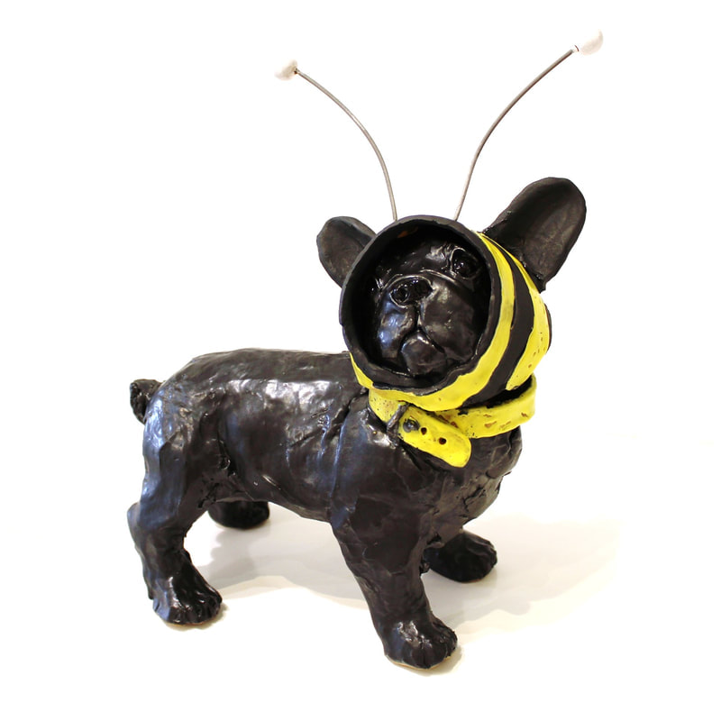 Kylie Matheson, "Boo (Standing Frenchie)", Hand Built ​Ceramic Sculpture, 250 H x 320 W x 120mm D, 2023