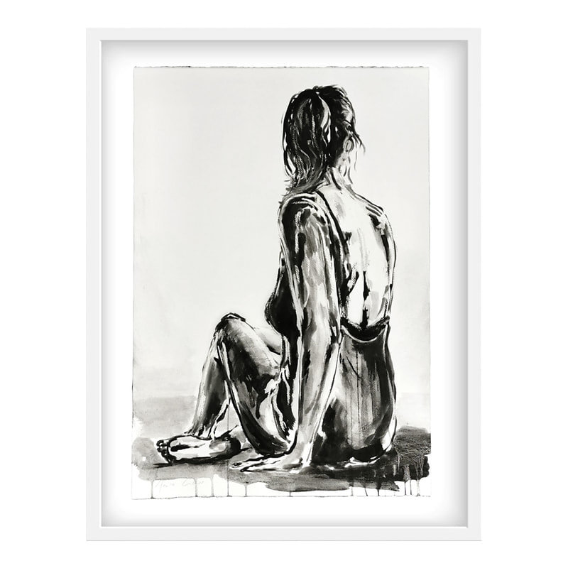 Neala Glass, "Poolside", Ink on Cotton Rag, Framed, 710 x 490mm (Artwork Size), 2024