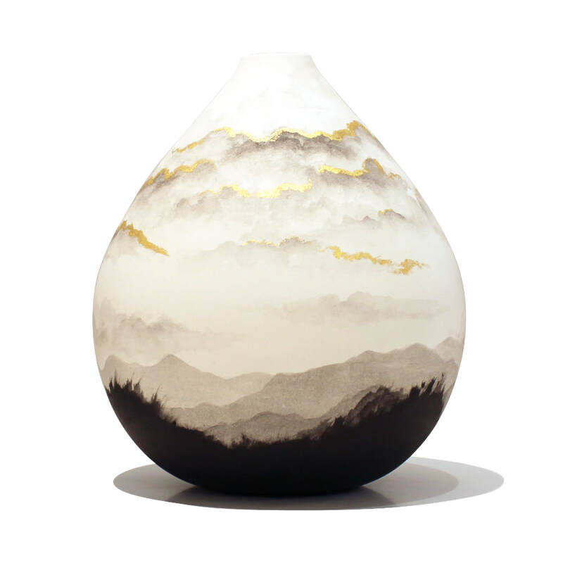 Rachel Murphy, "Sun Setting On Our Land", Hand Formed and Painted Porcelain with 24ct Gold Leaf, Large Vase, 220mm Height, 2024