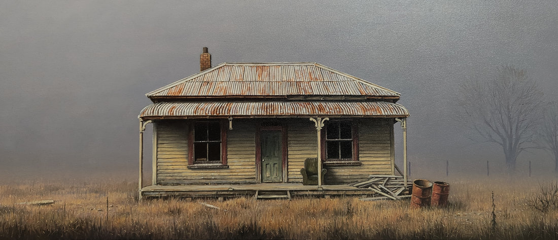 John Toomer "Abandoned Farmhouse in the Ida Valley", Oil on Canvas, Tray Framed, 920 x 420mm, 2024 